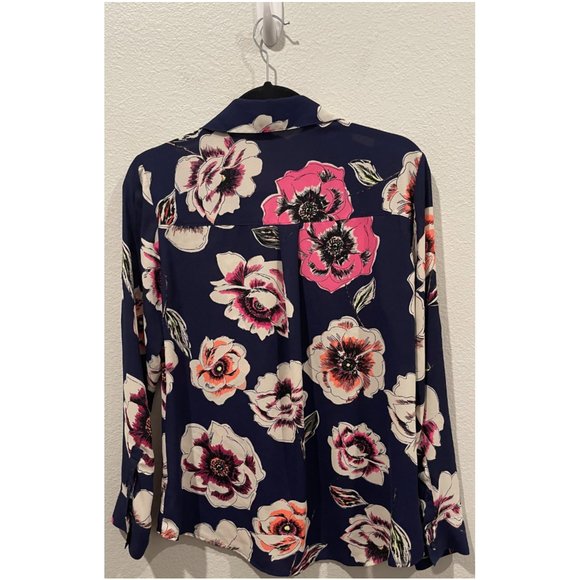 EXPRESS Navy Floral Long Sleeve Blouse - Picture 5 of 5